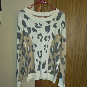 Entro Leopard Print Sweater - Cream, Gray, and Tan